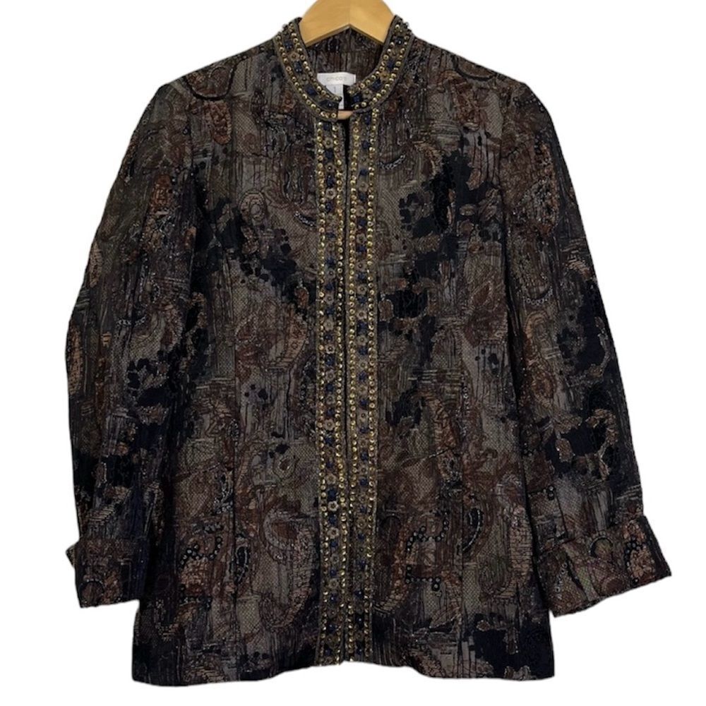 Chico’s Stunning Jewel Shireen Jacket 7/8 Sleeve Bejeweled Shimmery 1 Medium / 8